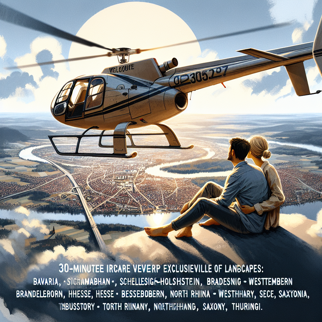 Exklusiver romantischer Pärchenrundflug im Helikopter (30 Min.) Bayern ✓ Schleswig-Holstein ✓ Brandenburg ✓ Hessen ✓ Baden-Württemberg ✓ Nordrhein-Westfalen ✓ Sachsen ✓ Thüringen ✓